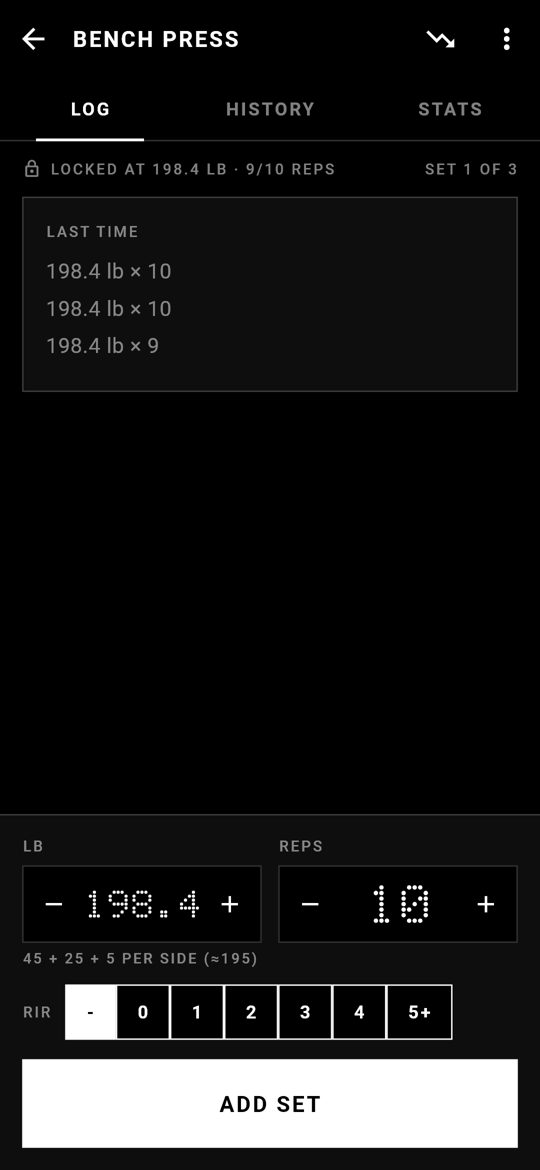 Logging a set of bench press, with the lock status under the weight